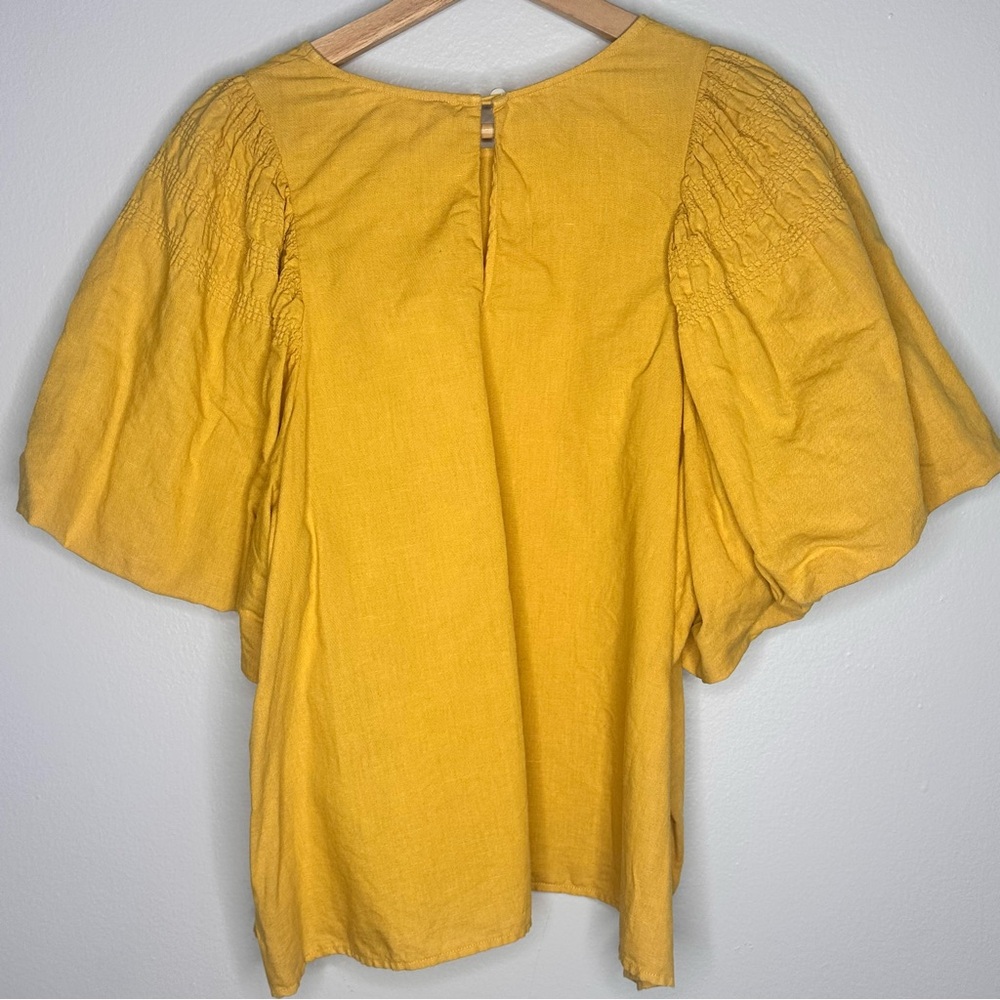 THE GREAT. Golden Smocked Butterfly Linen- Cotton Top Size Medium - Picture 3 of 15